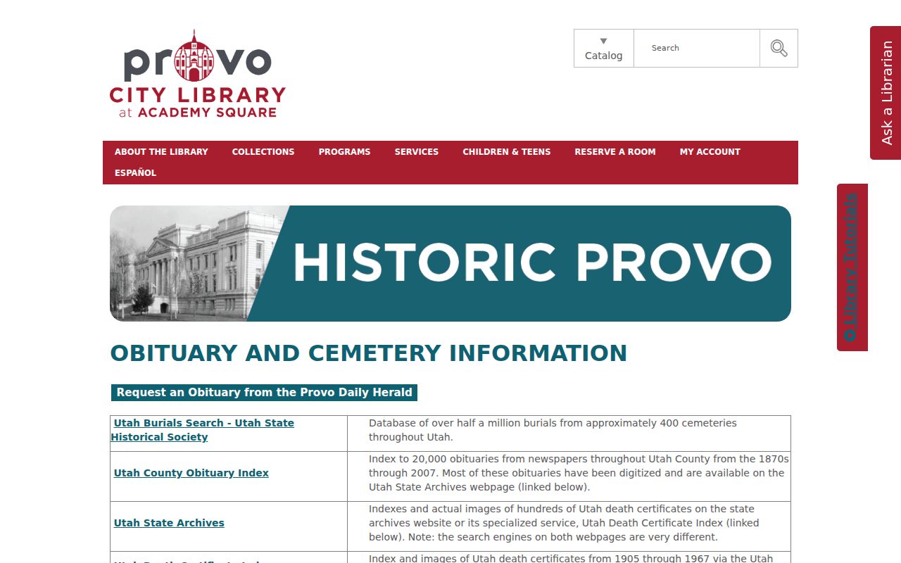 Provo obituary index source for the Provo city directory