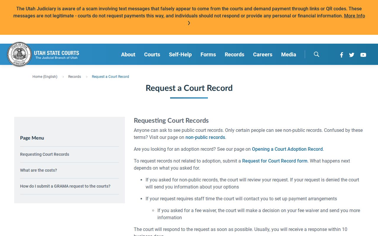 Utah court record request for the Provo resident lookup