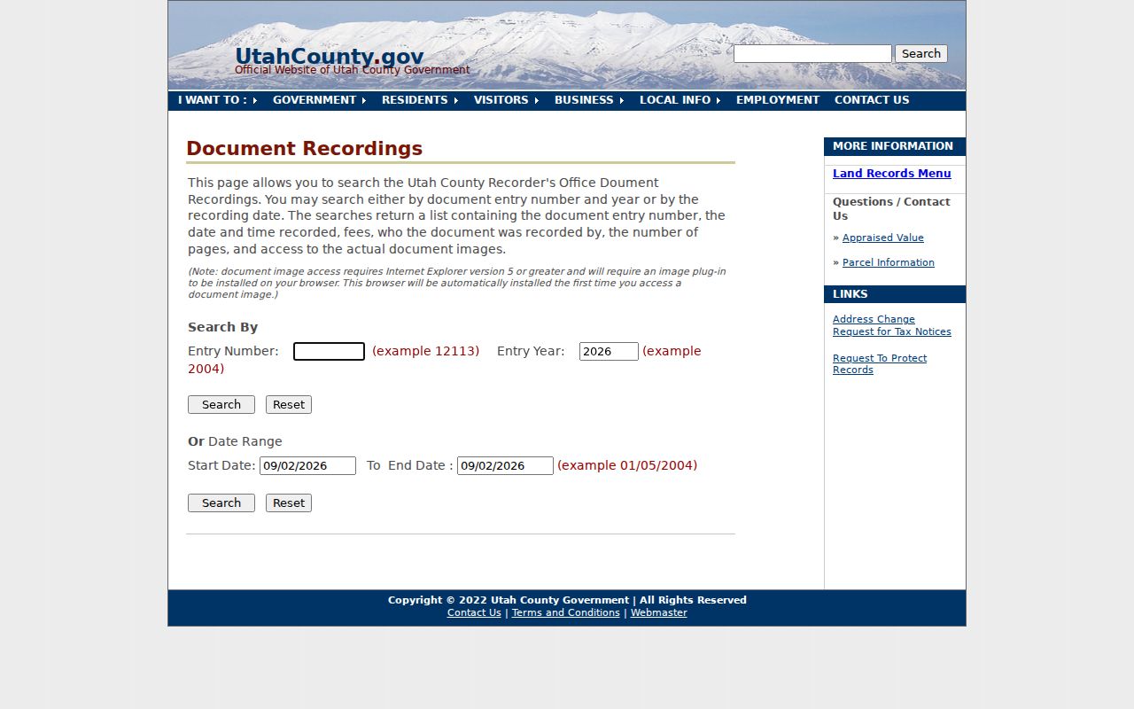 Utah County recorded document search for the Provo street directory